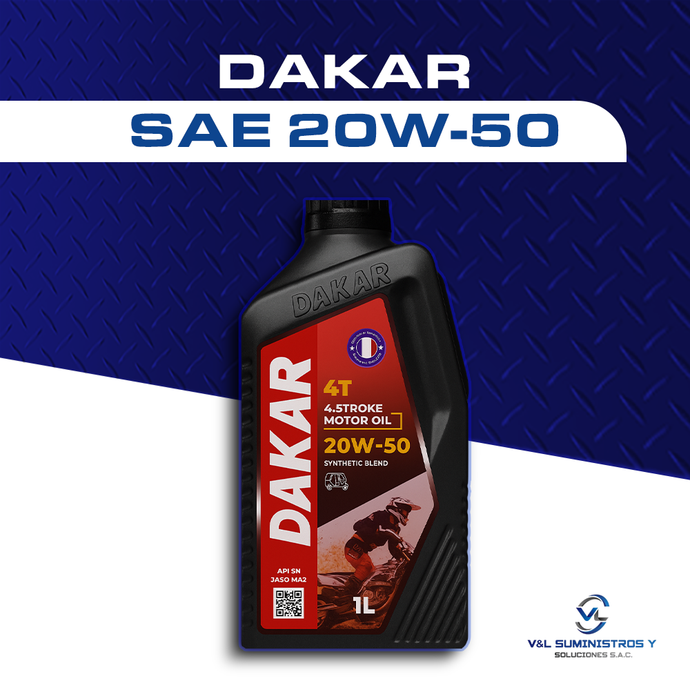 Aceite para Motocicletas DAKAR 20W-50 API SN Sintético - 1 Litro